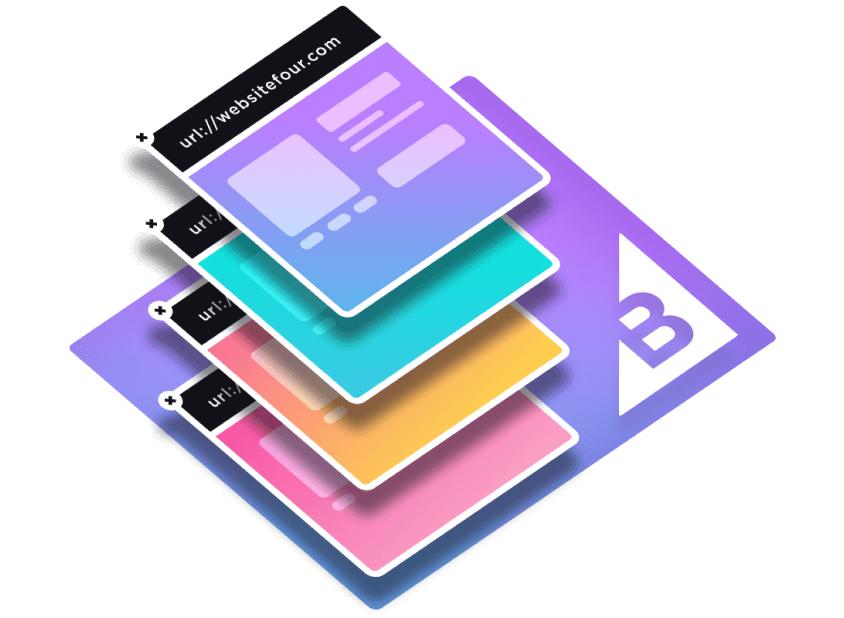 Collage multi escaparate navegador tarjeta de producto logotipo gradiente isométrico bigcommerce
